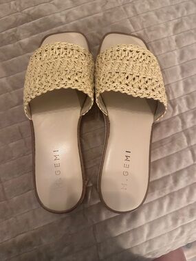 M. Gemi Woven Cream Slide Mule with Tan Trim